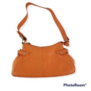 Jean Pierre Orange Leather Shoulder Strap Bag Purse Zippers 4 Compartments 11X6